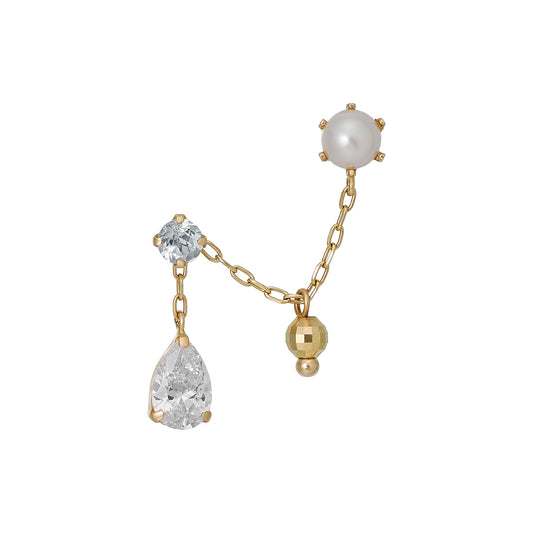 18K/10K Sky Blue Topaz Double Piercing Chain Earrings (Yellow Gold) - Product Image