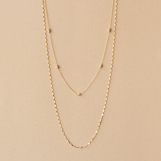 10K Yellow Gold Honey Cut Ball 3Way Long Necklace - Product Image