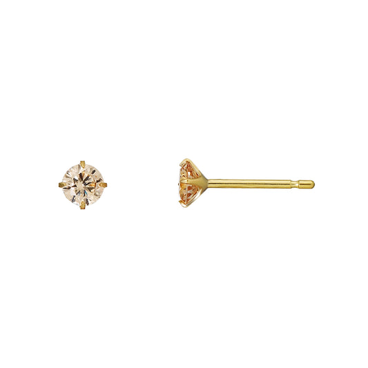 [Second Earrings] 18K Yellow Gold Champagne Cubic Zirconia Earrings - Product Image