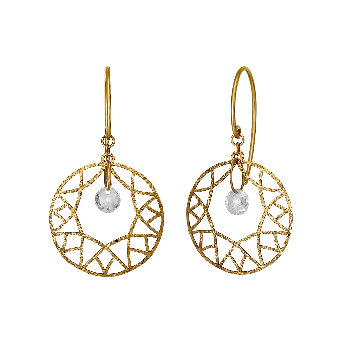 18K/10K Open Work Circle Earrings (Yellow Gold) - Product Image