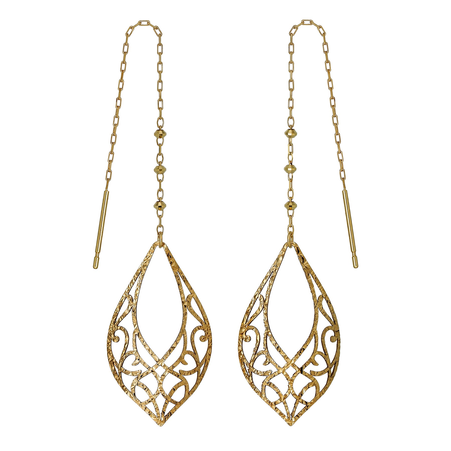 18K/10K Open Work Threader Earrings (Yellow Gold) - Product Image