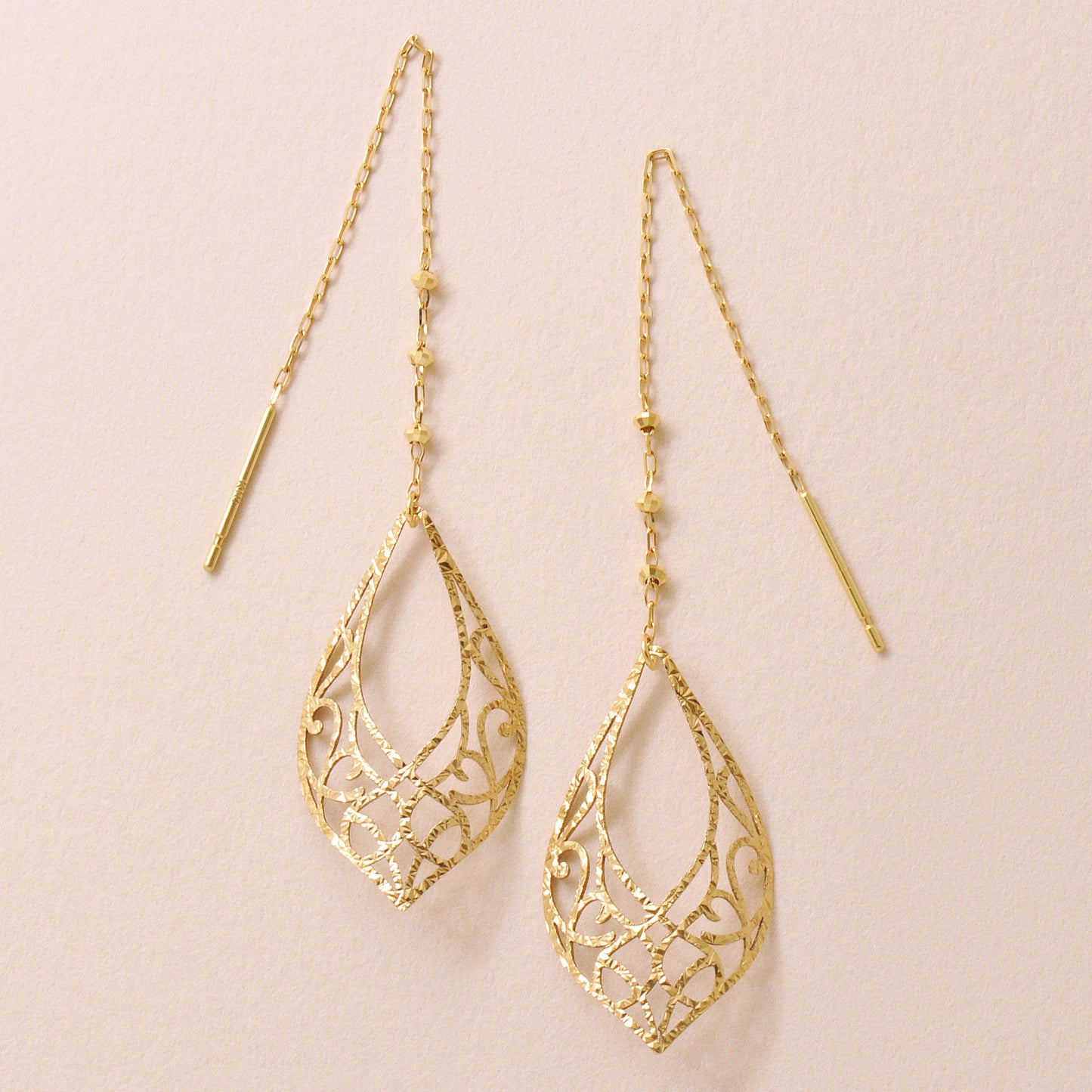 18K/10K Open Work Threader Earrings (Yellow Gold) - Product Image