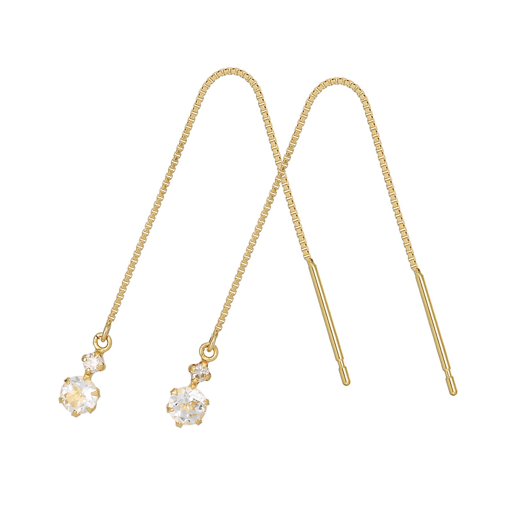 18K Yellow Gold 6-Prong 2-Stone Diamond Threader Earrings - Product Image