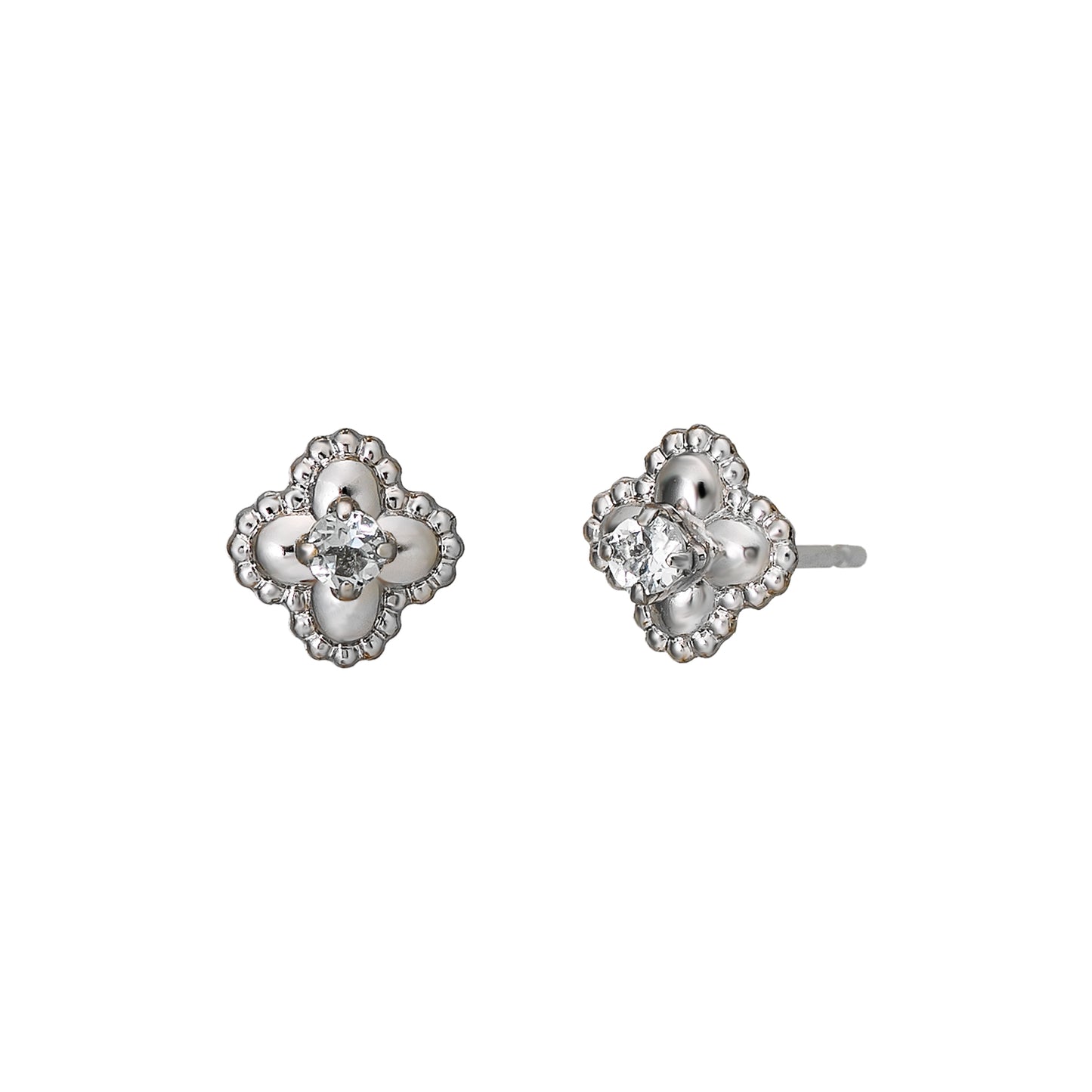 14K/10K Aquamarine Milgrain Flower Stud Earrings (White Gold) - Product Image