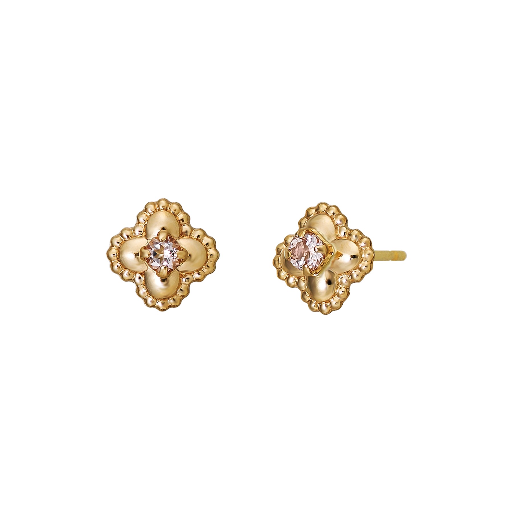 18K/10K Morganite Milgrain Flower Stud Earrings (Yellow Gold) - Product Image
