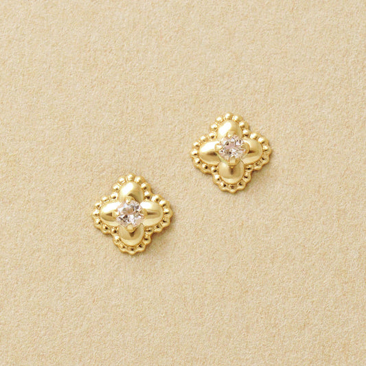 18K/10K Morganite Milgrain Flower Stud Earrings (Yellow Gold) - Product Image