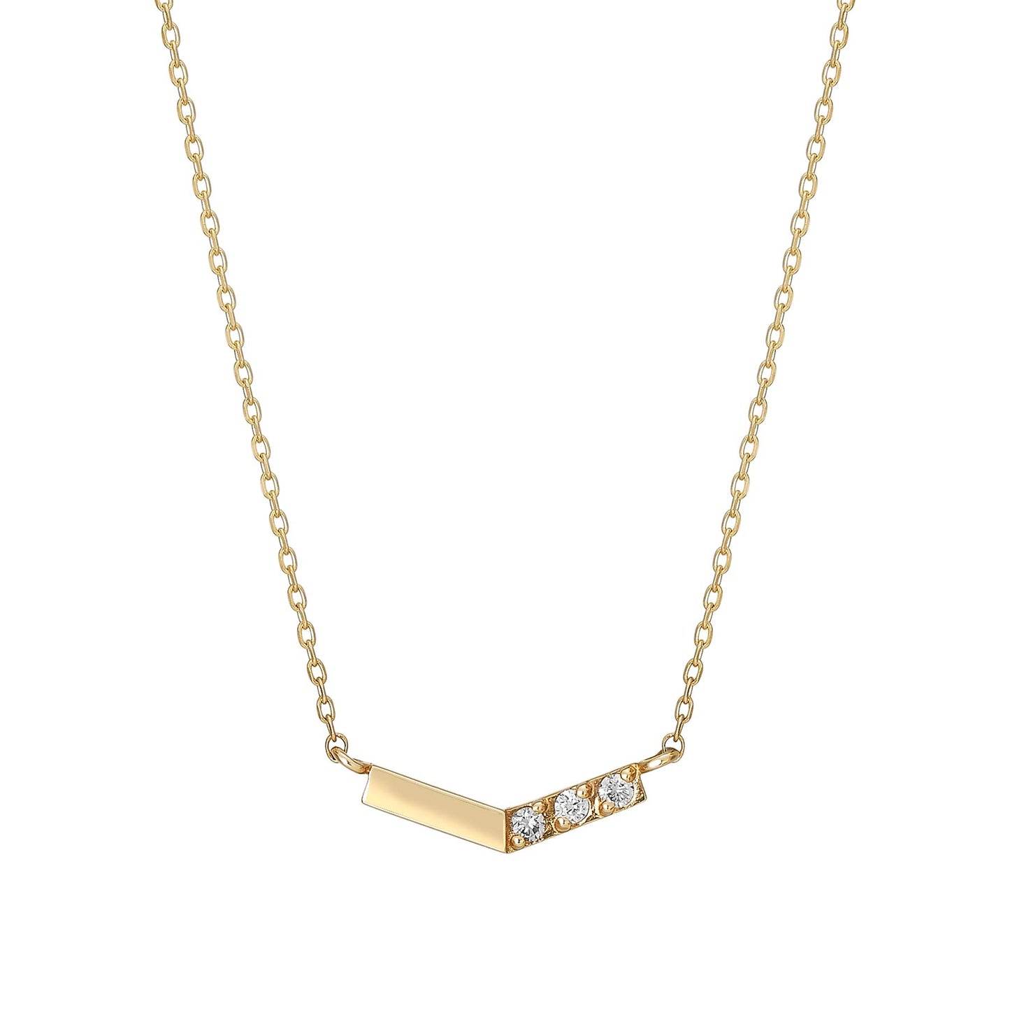 10K Yellow Gold Diamond V-Shaped 3-Stone Necklace - Product Image