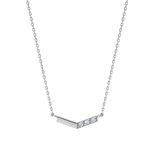 10K White Gold Ice Blue Diamond V-Shaped 3-Stone Necklace - Product Image