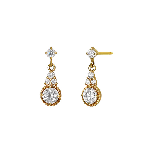 18K/10K Moissanite Milgrain Shining Earrings (Yellow Gold) - Product Image