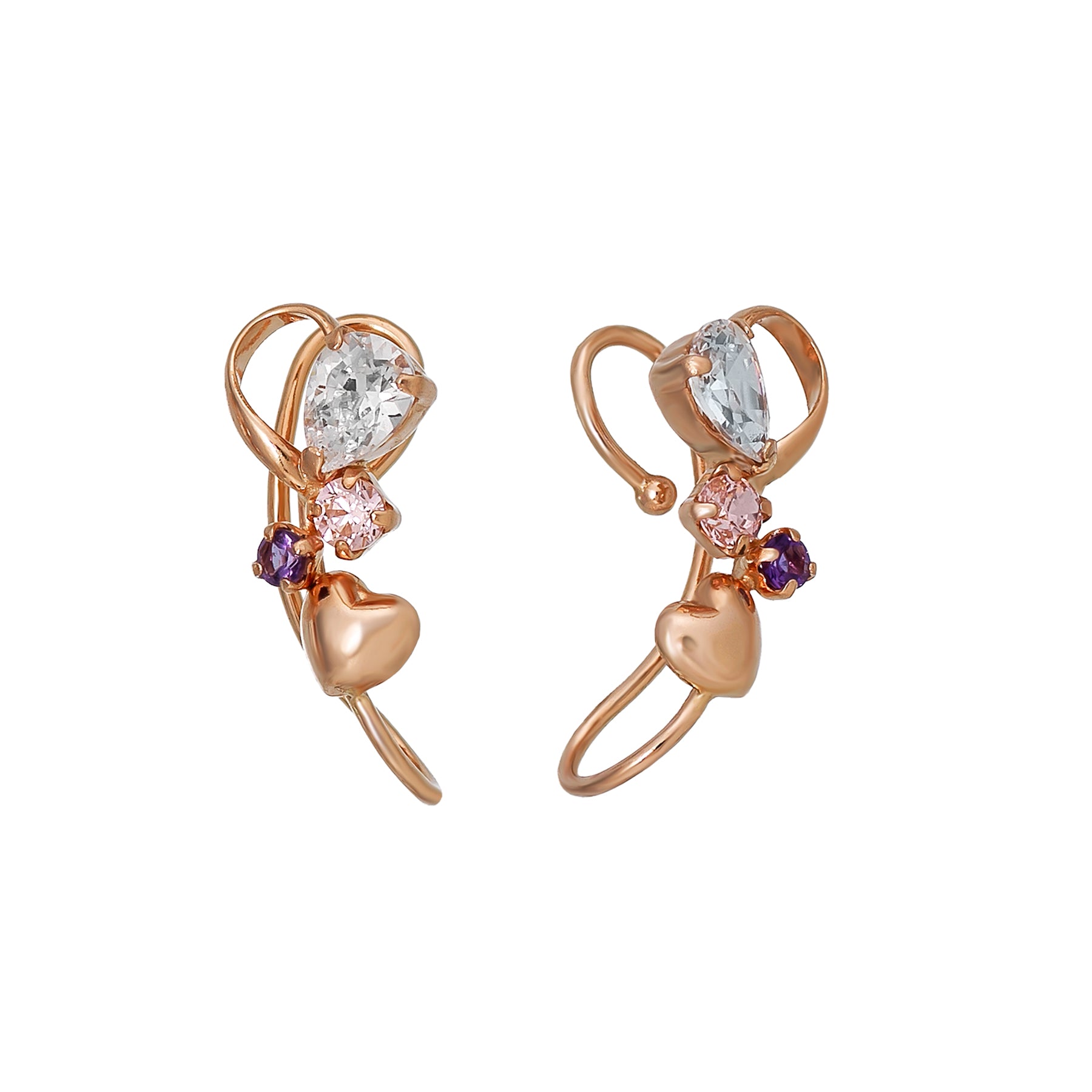 [Airy Clip-On Earrings] 10K Double Heart Earrings (Rose Gold) - Product Image