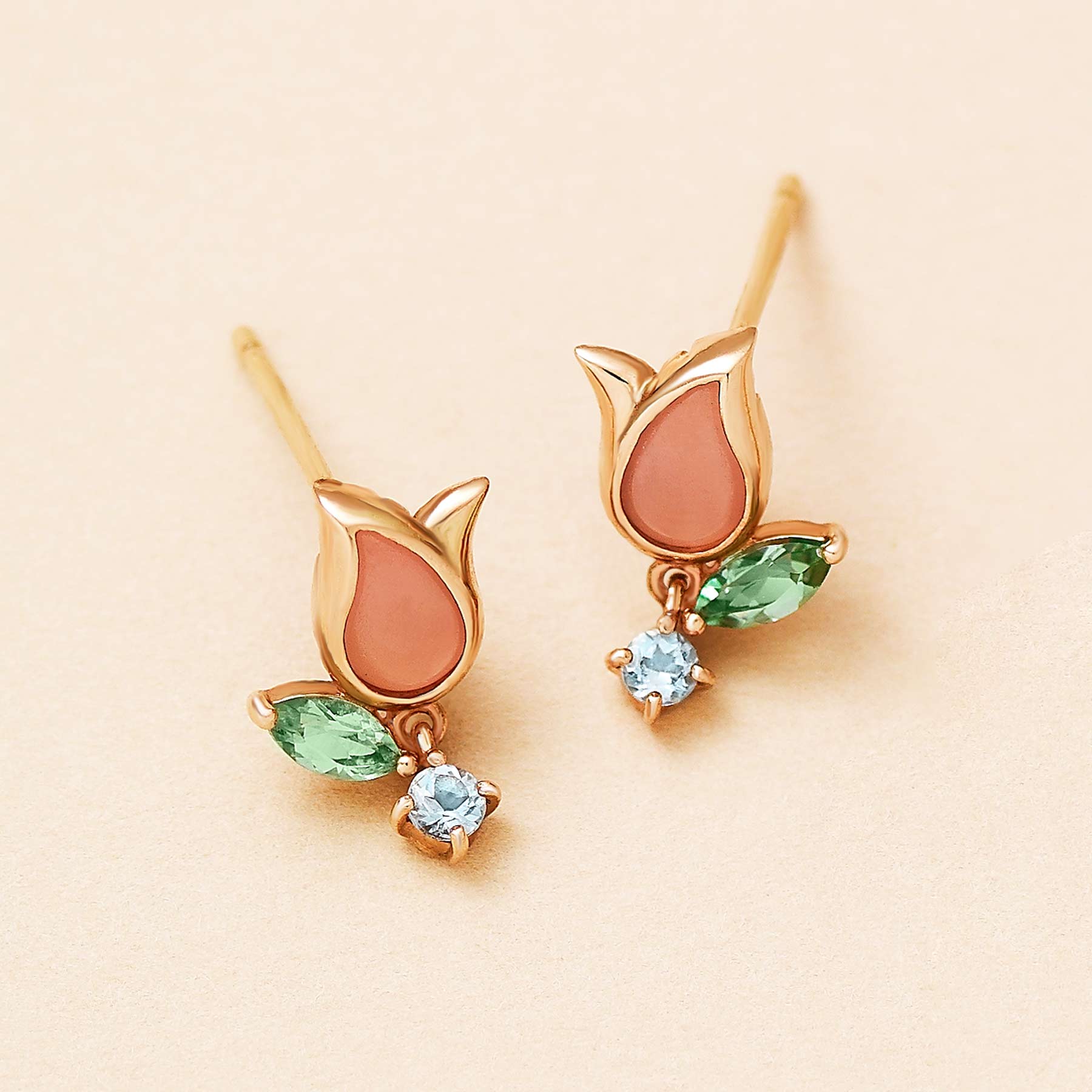 [Birth Flower Jewelry] March Tulip Earrings (Rose Gold) - Product Image