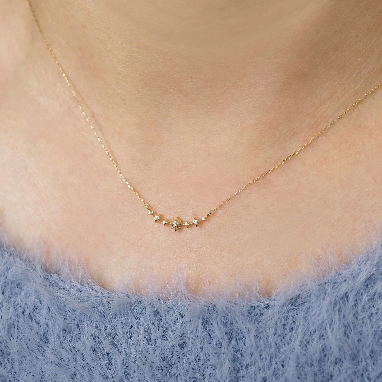 10K Diamond Winter Triangle Necklace (Yellow Gold) - Model Image