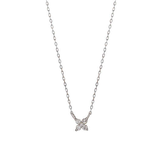 10K Diamond Mini Flower Necklace (White Gold) - Product Image