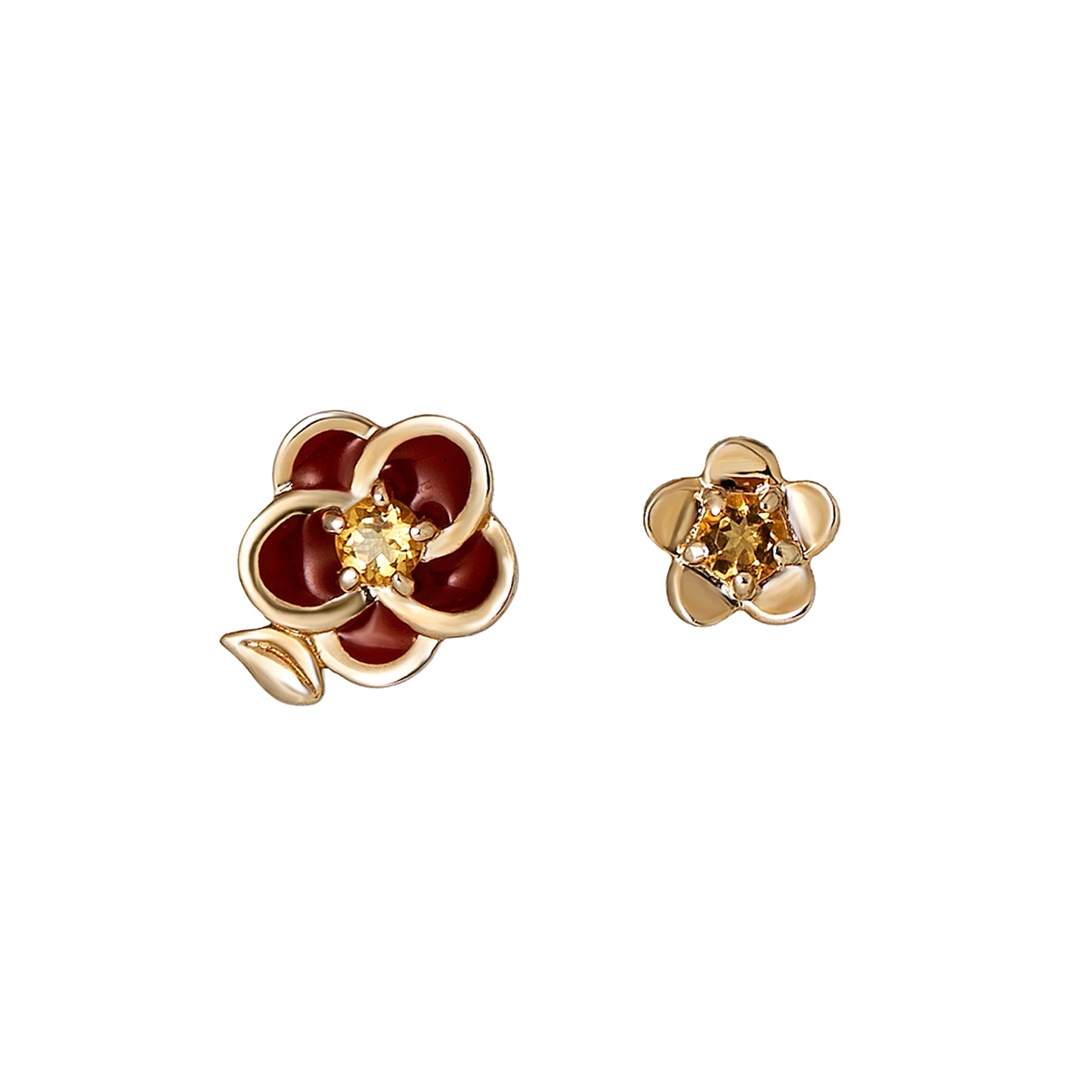 [Birth Flower Jewelry] November - Camellia Earrings (18K/10K Yellow Gold) - Product Image