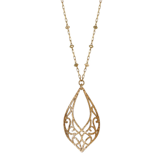 10K Open Work Leaf Design Necklace (Yellow Gold) - Product Image