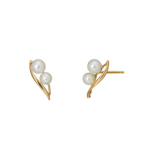 18K/10K Yellow Gold Freshwater Pearl Twisted Earrings - Product Image