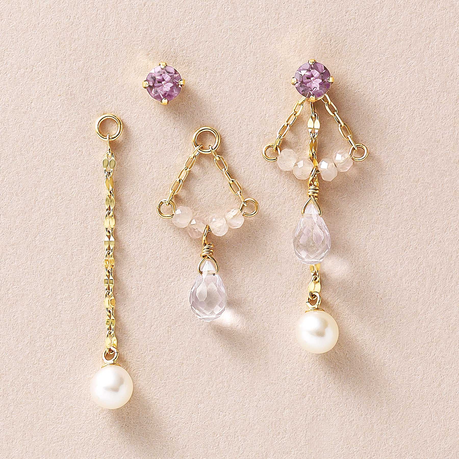 [Palette] 18K/10K Amethyst Charm Set Earrings [Flow] (Yellow Gold) - Product Image