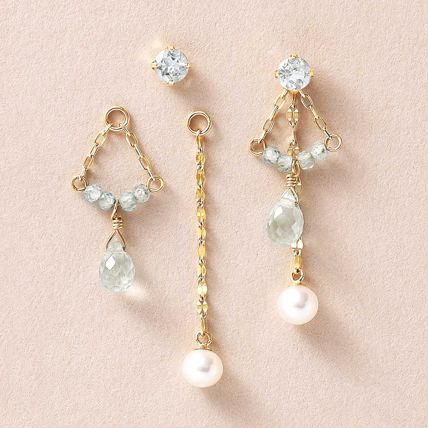 [Palette] 18K/10K Aquamarine Charm Set Earrings [Flow] (Yellow Gold) - Product Image