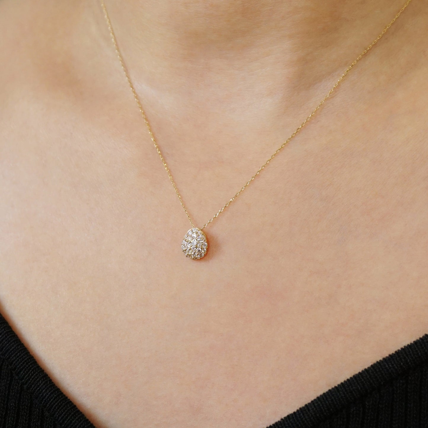 10K Moissanite Egg Necklace (Yellow Gold) - Model Image