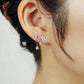 10K / 925 Sterling Silver Pink Shell Cherry Blossoms Double Piercing Chain Earrings - Model Image