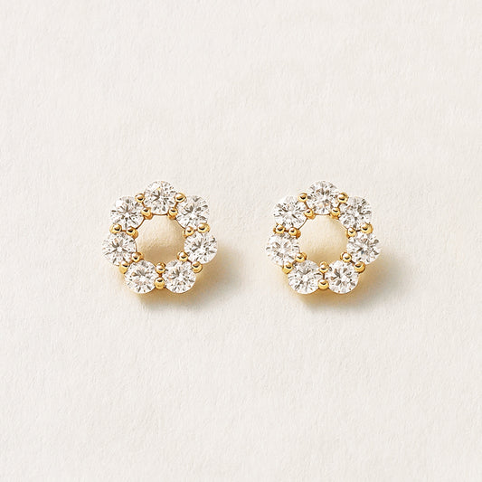 18K/10K Moissanite Circle Flower Earrings (Yellow Gold) - Product Image