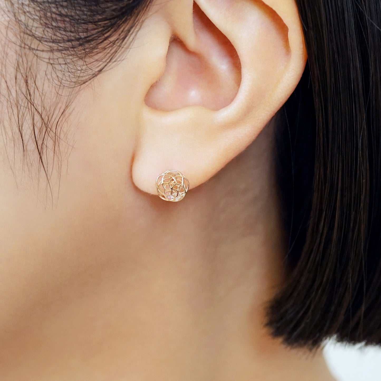 [Pannier] 18K/10K Limited Quantity Earrings “Cherry Blossoms” (Rose Gold) - Model Image