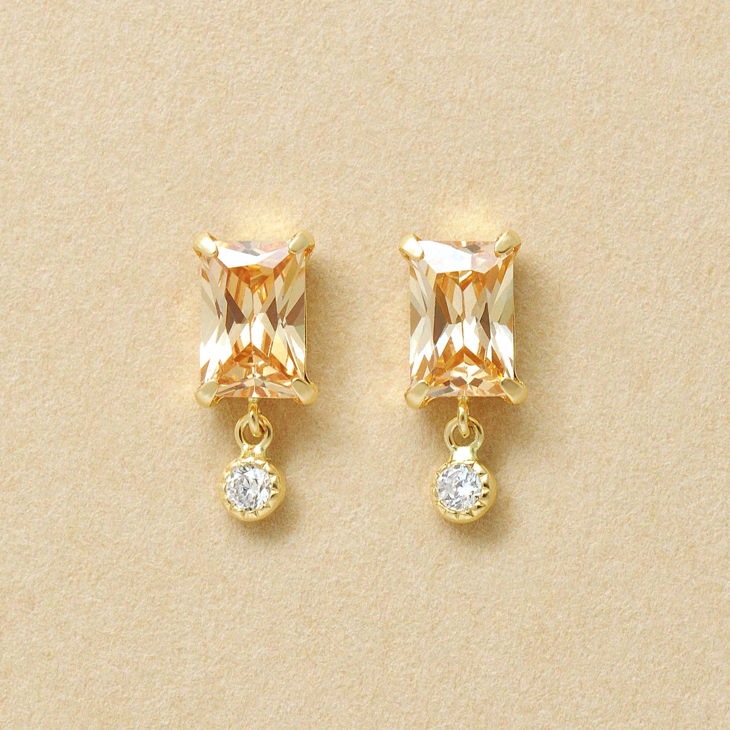 10K Champagne Color Baguette Swinging Earrings (Yellow Gold) - Product Image