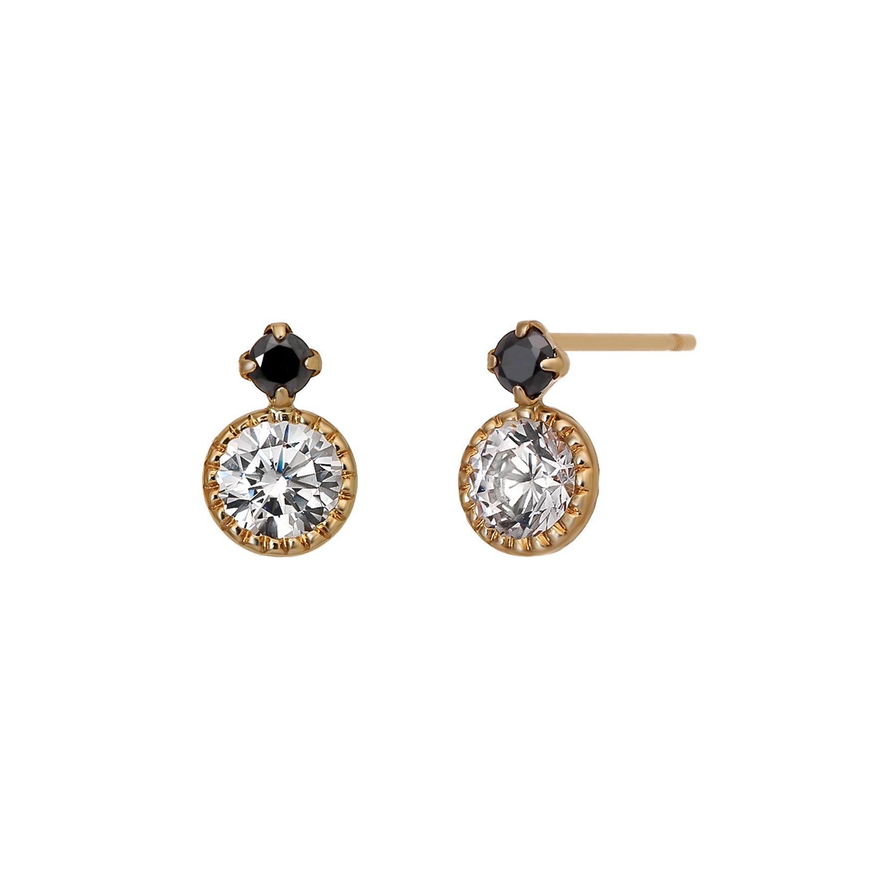 10K Black Color Circle Stud Earrings (Yellow Gold) - Product Image