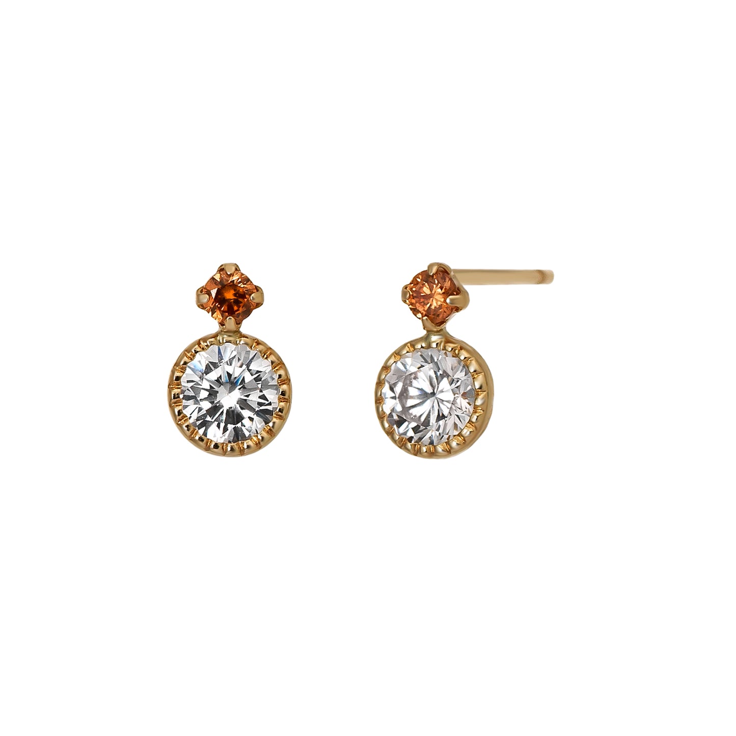 10K Champagne Color Circle Stud Earrings (Yellow Gold) - Product Image