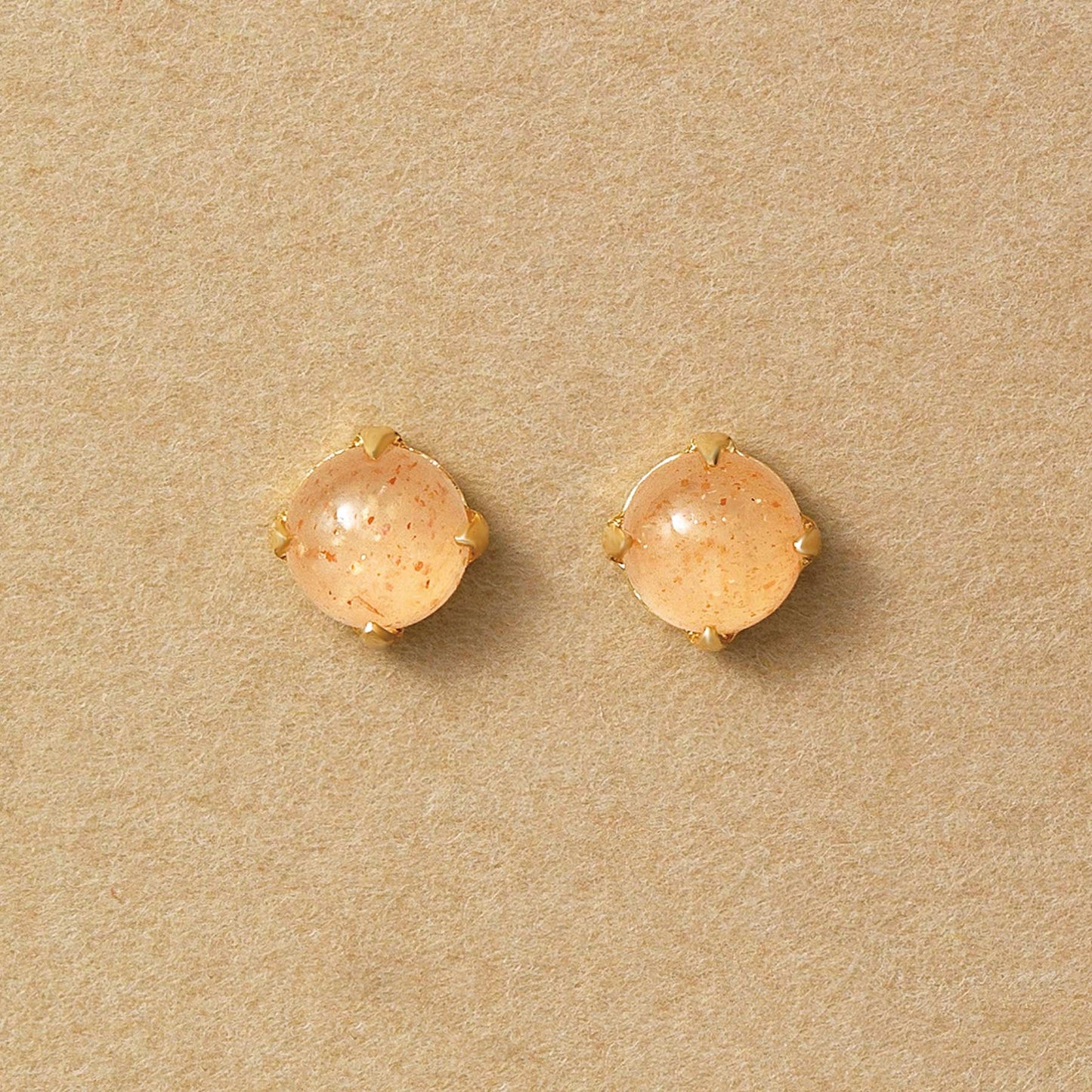 [Second Earrings] 18K Yellow Gold Orange Moonstone Cabochon Earrings - Product Image