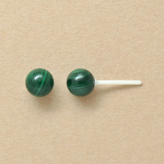 Malachite Ball Ceramic Post Earrings - Product Image