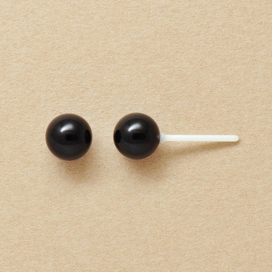 Onyx Ball Ceramic Post Earrings - Product Image