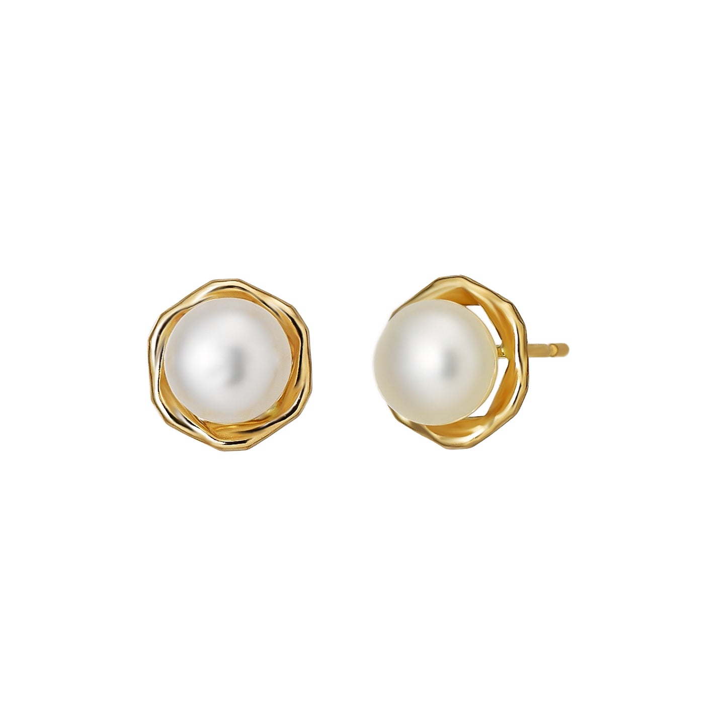 18K/10K Freshwater Pearl Circle Stud Earrings (Yellow Gold) - Product Image