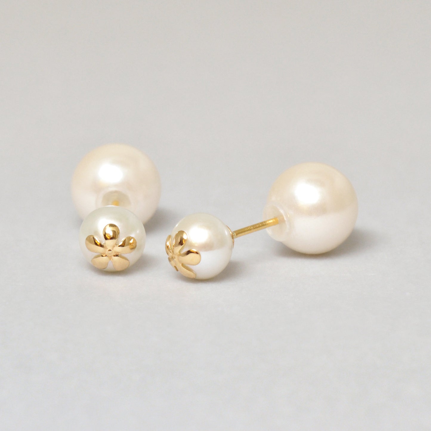 18K/10K Freshwater Pearl Flower Stud Earrings (Yellow Gold) - Product Image