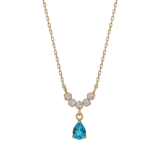 10K Yellow Gold Birthstone (Swiss Blue Topaz) Swinging Necklace - Product Image