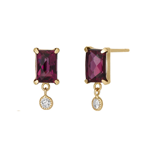 18K / 10K Yellow Gold Garnet Short Swinging Earrings - Product Image