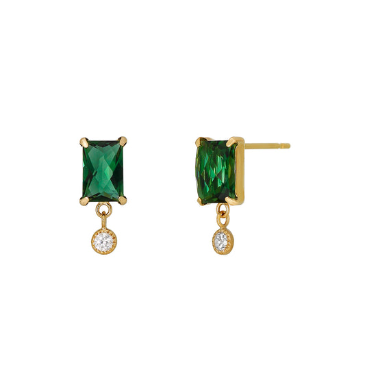 18K / 10K Yellow Gold Green Quartz Short Swinging Earrings - Product Image