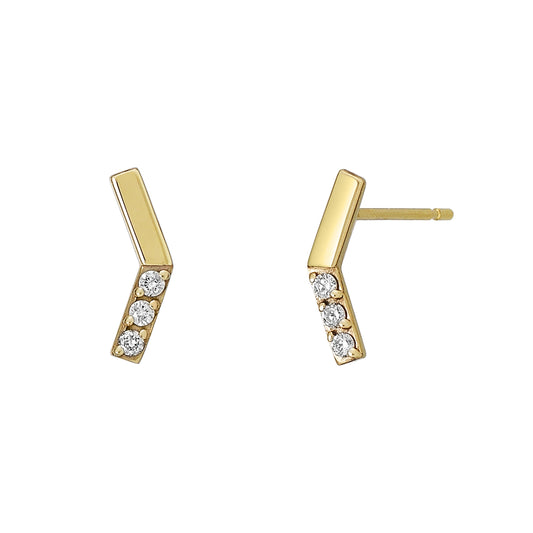 18K / 10K Yellow Gold Diamond V-Shaped Bar Earrings - Product Image