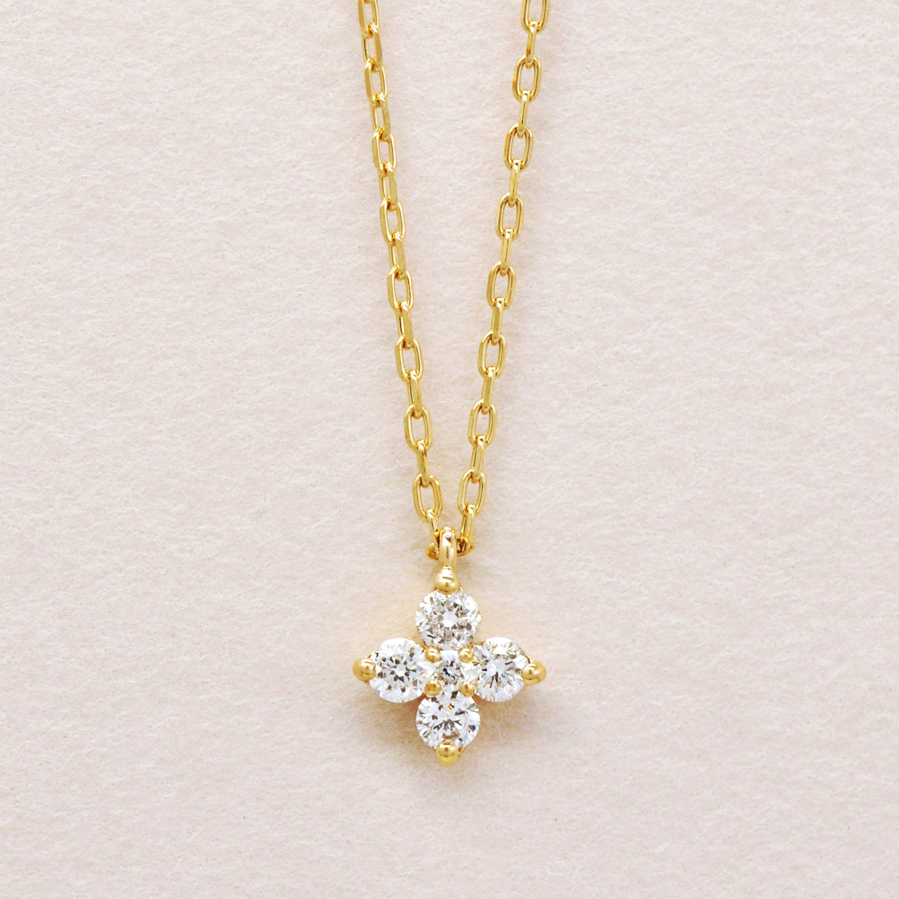 10K Yellow Gold Diamond Mini Flower Necklace - Product Image