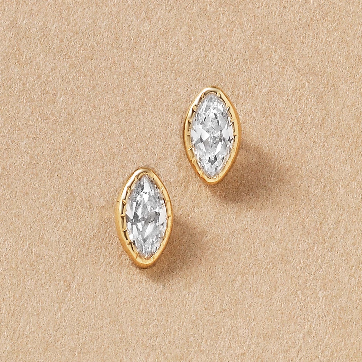 [Second Earrings] 18K Yellow Gold Marquise Cut Earrings - Product Image