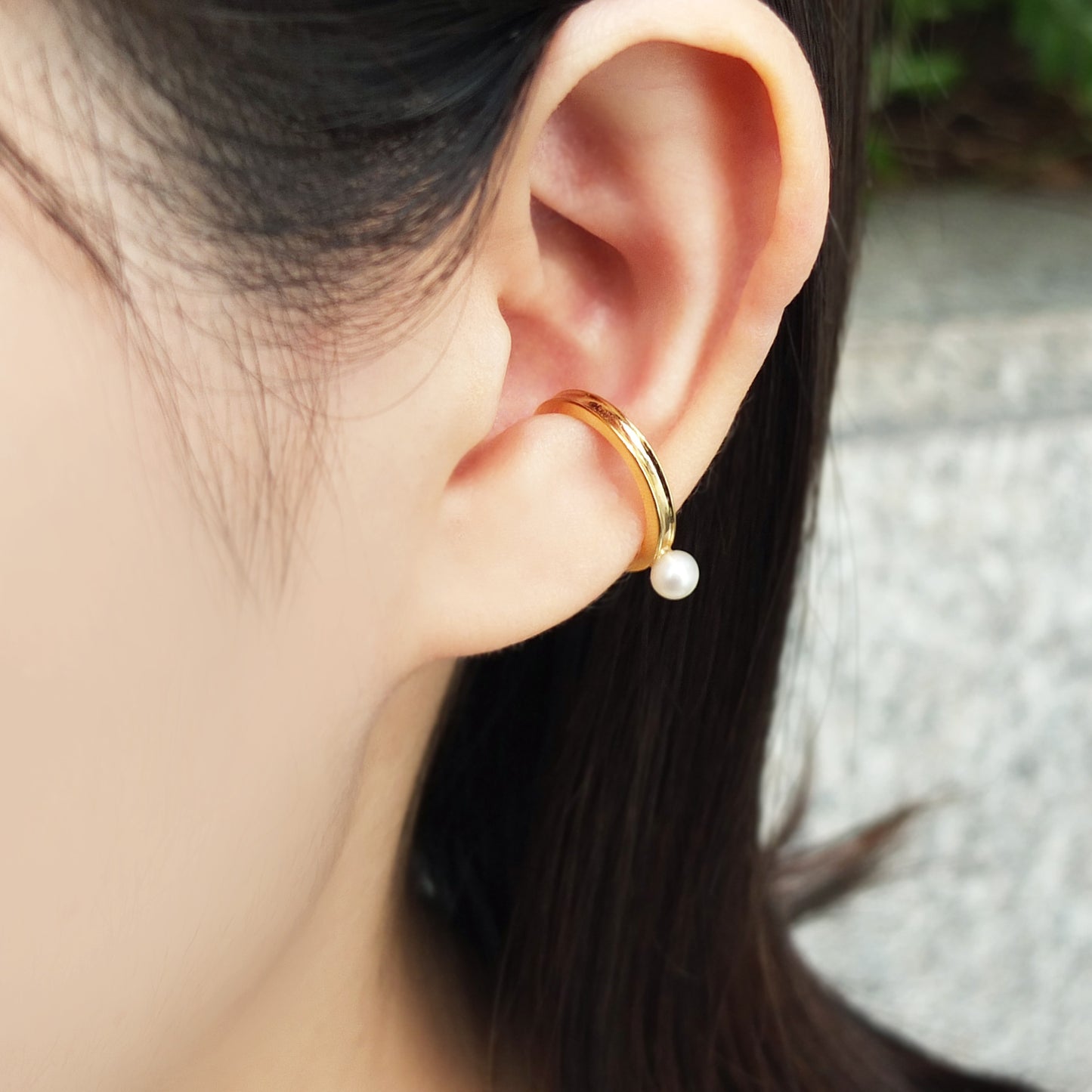 925 Sterling Silver Pearl Ear Cuff - Model Image