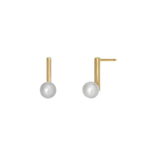 18K/10K Yellow Gold Freshwater Pearl Bar Earrings - Product Image