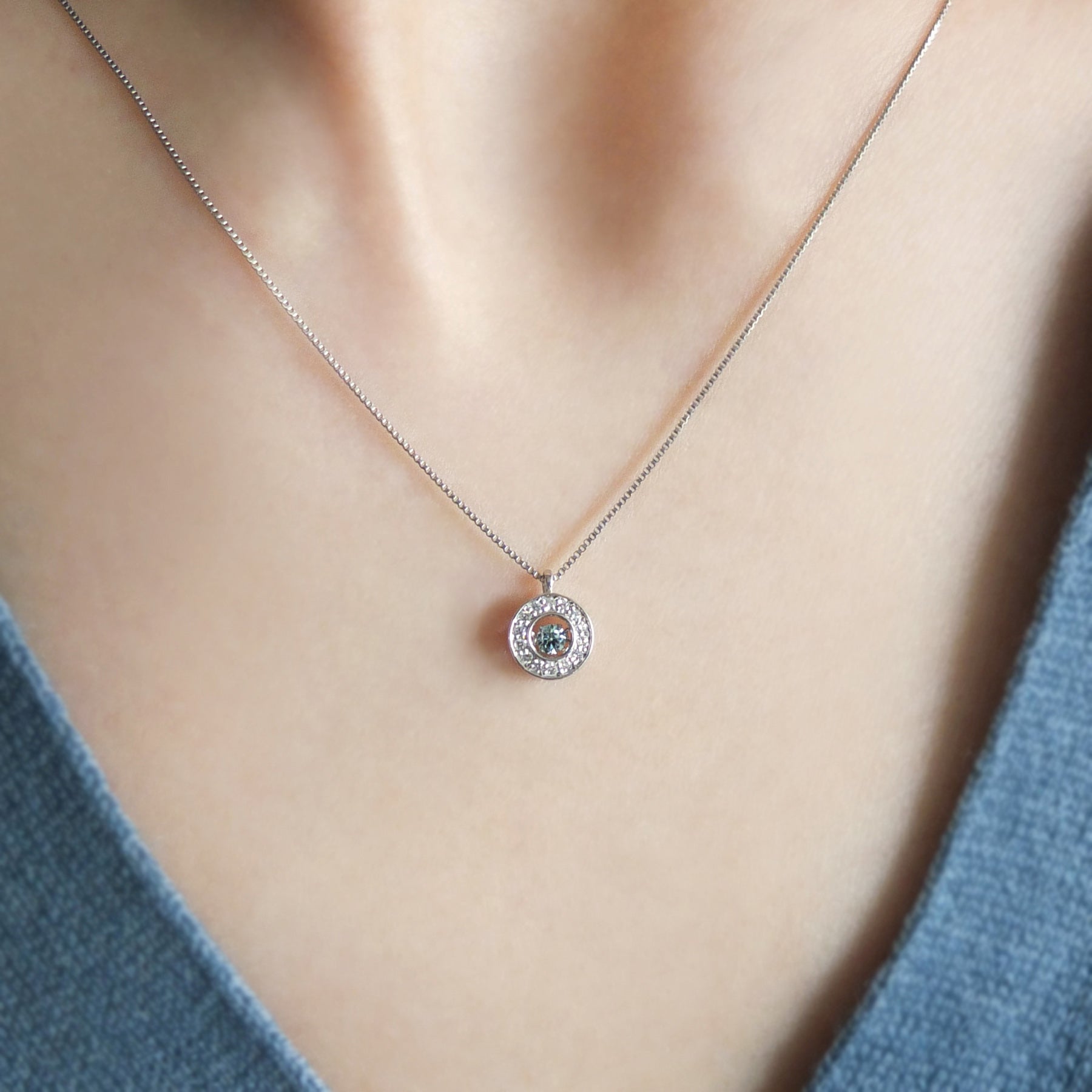 Platinum Dancing Diamond Circle Necklace - Model Image