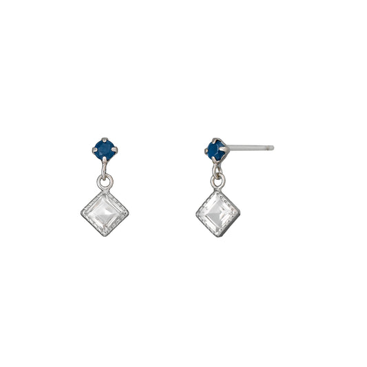 14K / 10K White Gold Blue Sapphire Square Earrings - Product Image