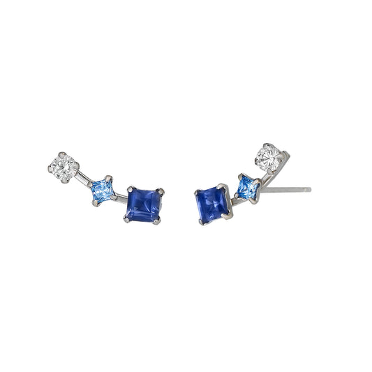 14K / 10K White Gold Iolite Square Meteor Earrings - Product Image