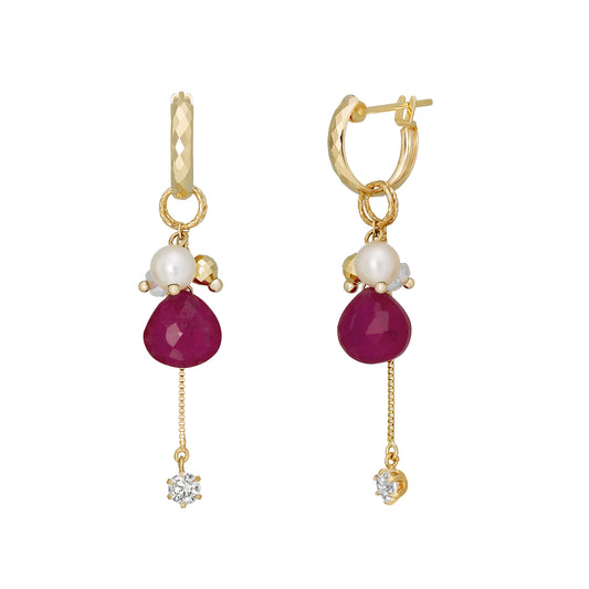 [Palette] 18K / 10K Yellow Gold Ruby Charm Set Earrings [Garland] - Product Image