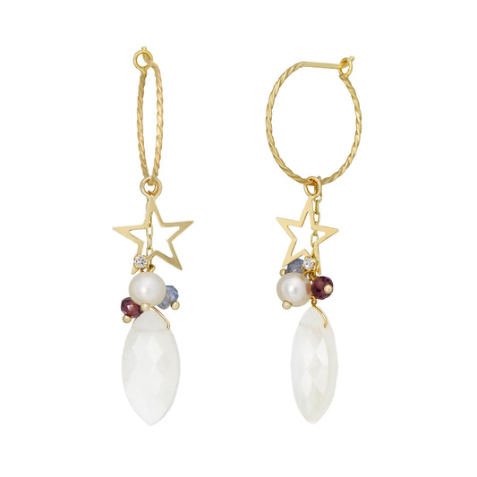 [Palette] 18K / 10K Yellow Gold Moonstone Charm Set Earrings [Comet] - Product Image