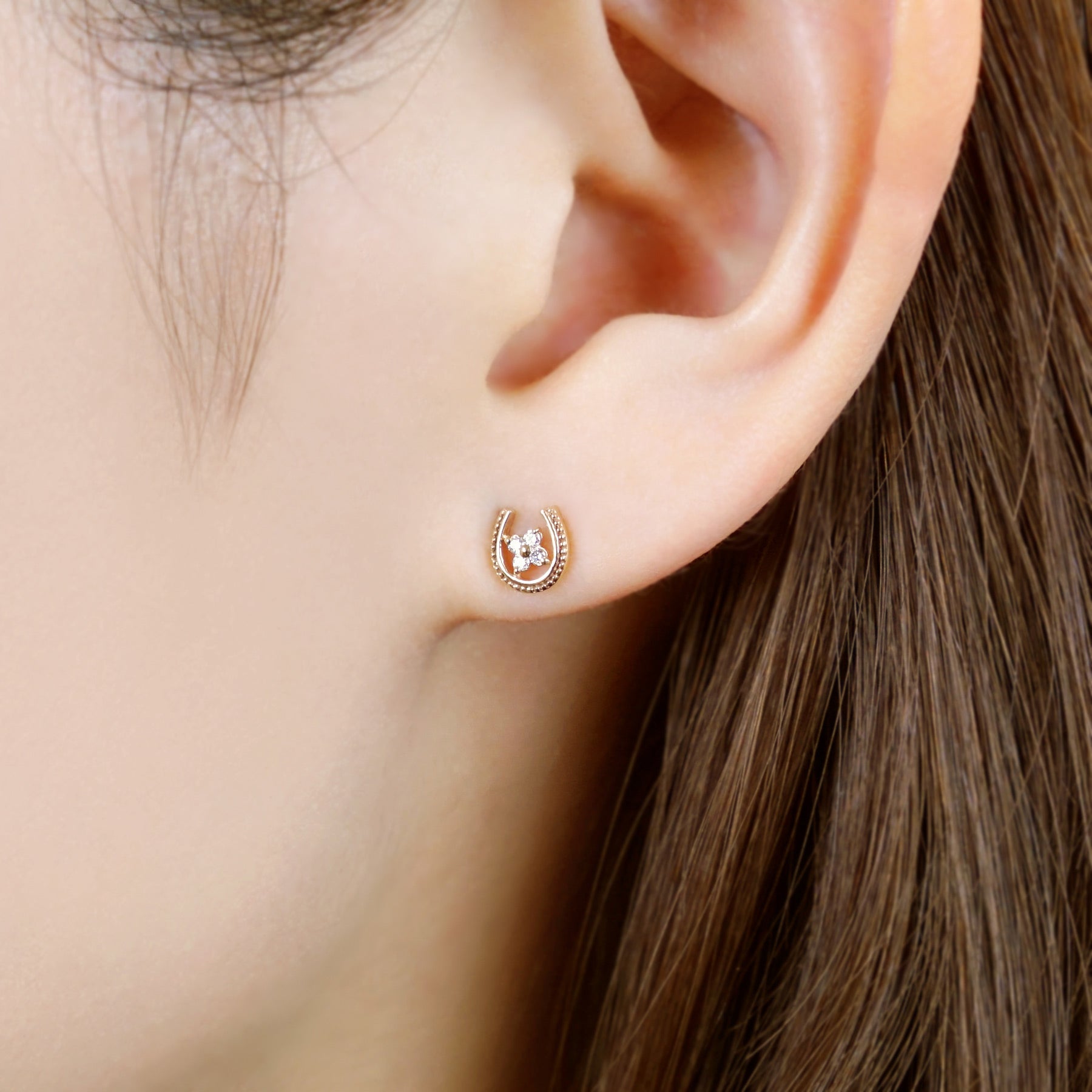 10K Yellow Gold Diamond Double Happiness Earrings - Model Image