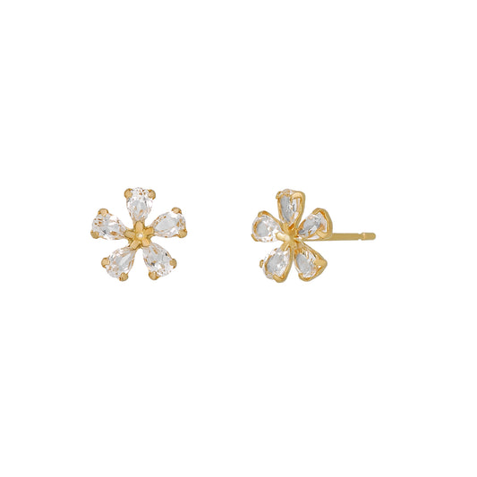 18K / 10K Yellow Gold White Topaz Flower Earrings - Product Image