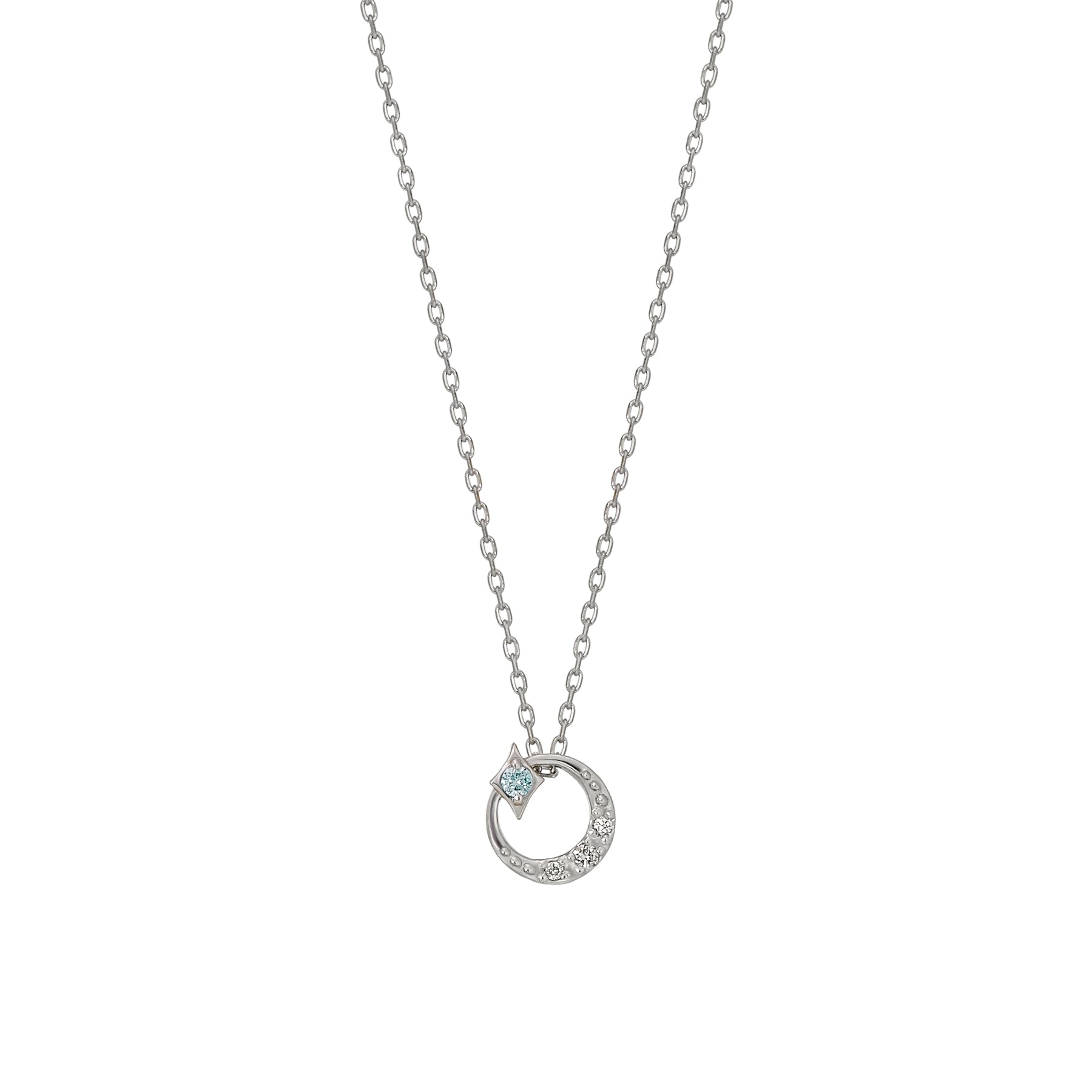 10K White Gold Diamond Crescent Star Necklace - Product Image